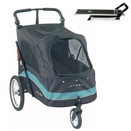 SkyLine Pet Stroller with Grooming Table- black/turquoise - Large