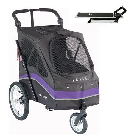 Safari Pet Stroller with grooming table - black/purple- Medium