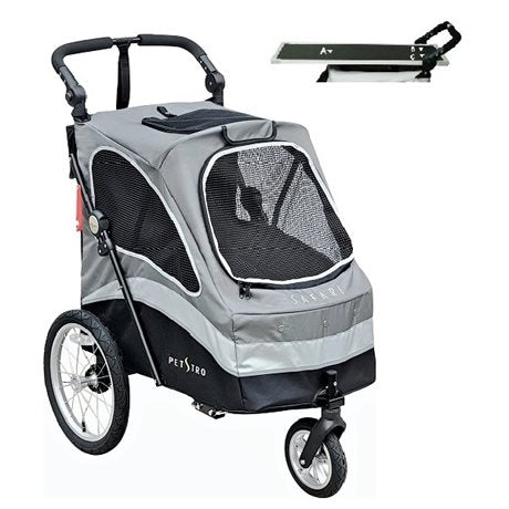 Safari Pet Stroller with Grooming Table  - grey/black - Medium